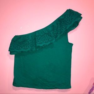Anthropologie Jade Eyelet Ruffle One Shoulder Top